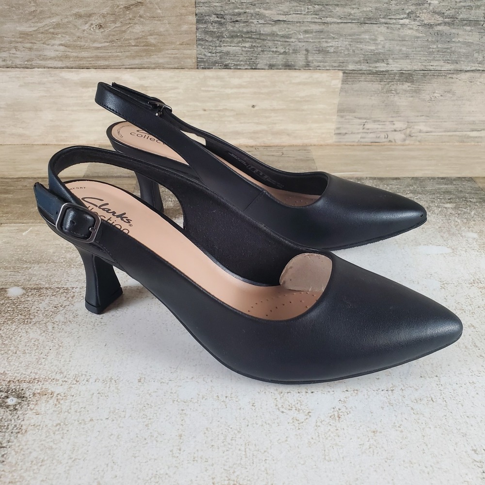Clarks Collection Kataleyna Step Womens Slingback Pumps Sz 7.5 Black Leather